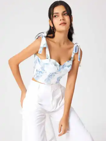  Florales Sweetheart Korsett Geknotetes Crop Tank Top