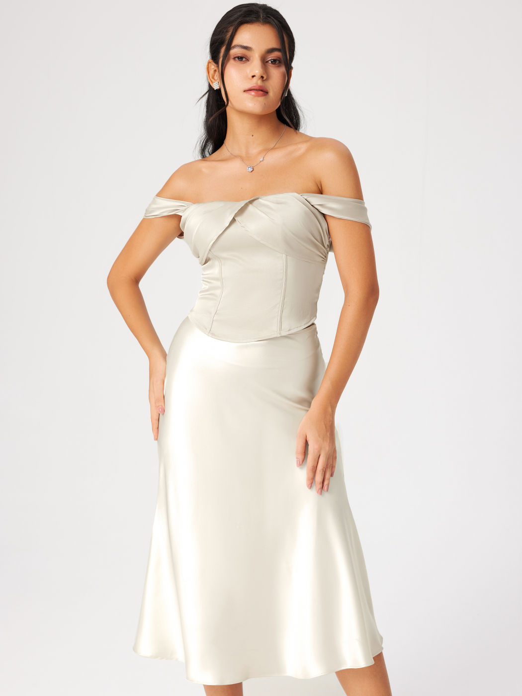 Satin Off-shoulder Corset Top