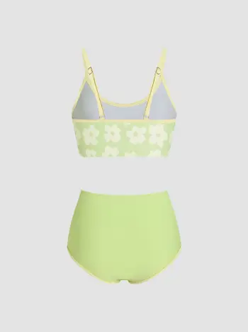 Costume da bagno bikini con controllo della pancia floreale con scollo a U