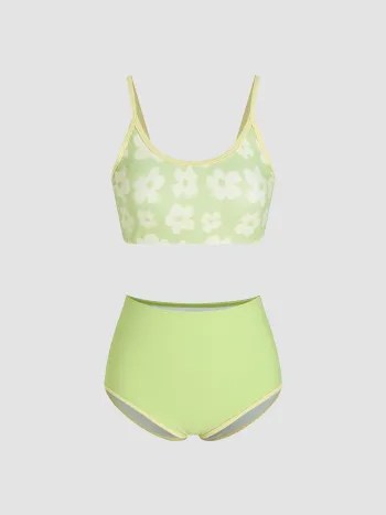 Geblümter Bikini-Badeanzug mit U-Ausschnitt und Shaping