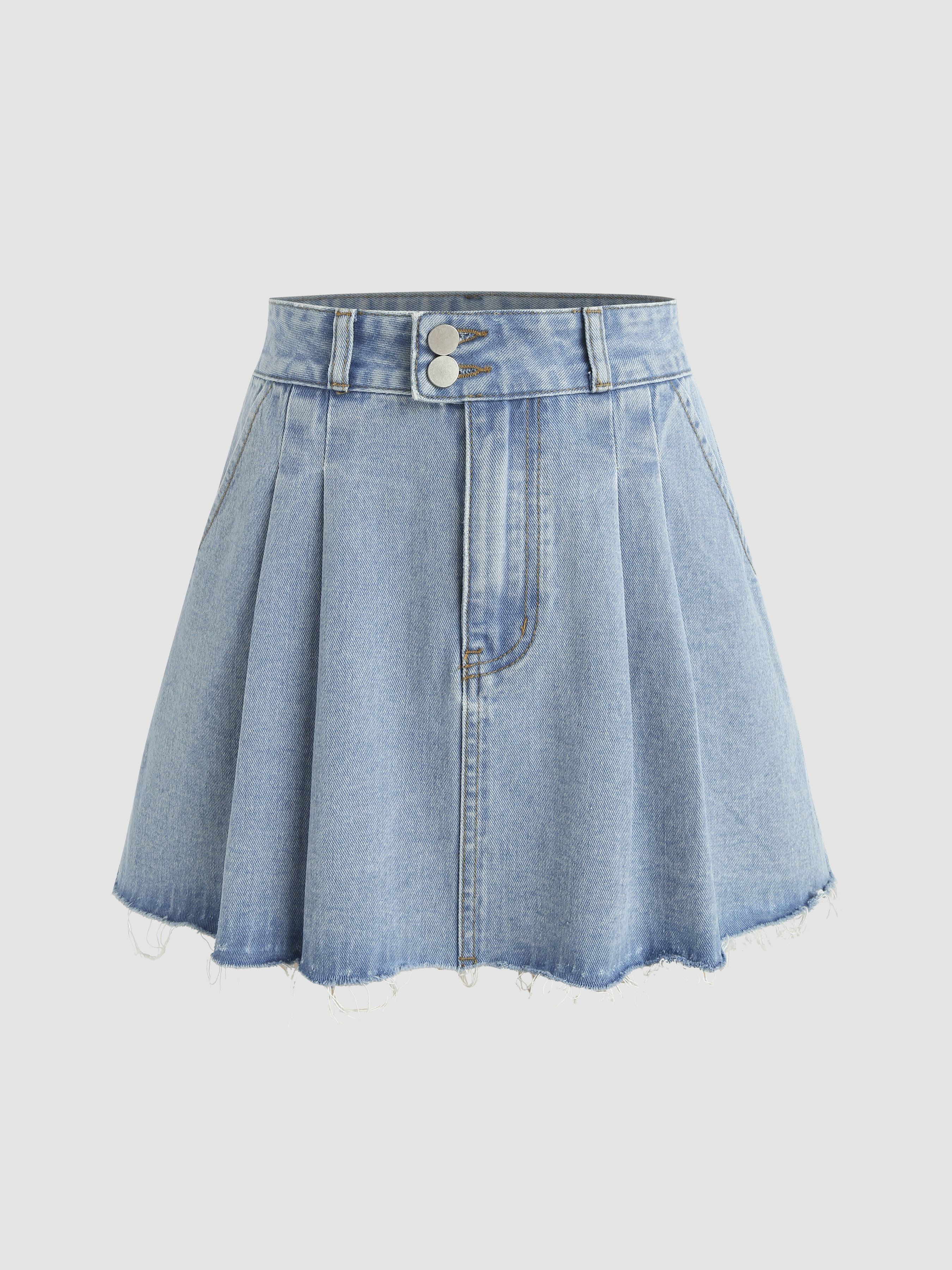 Pleated Fringe Ruffle Denim Mini Skirt