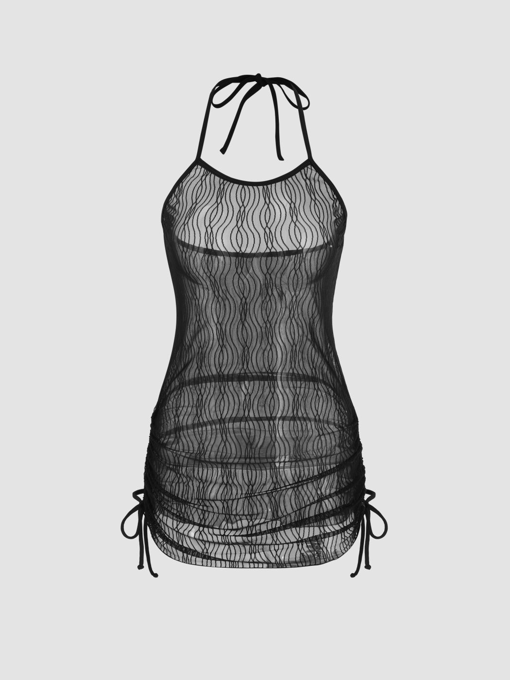 Stripe Ruched Mesh Cover Up Dress