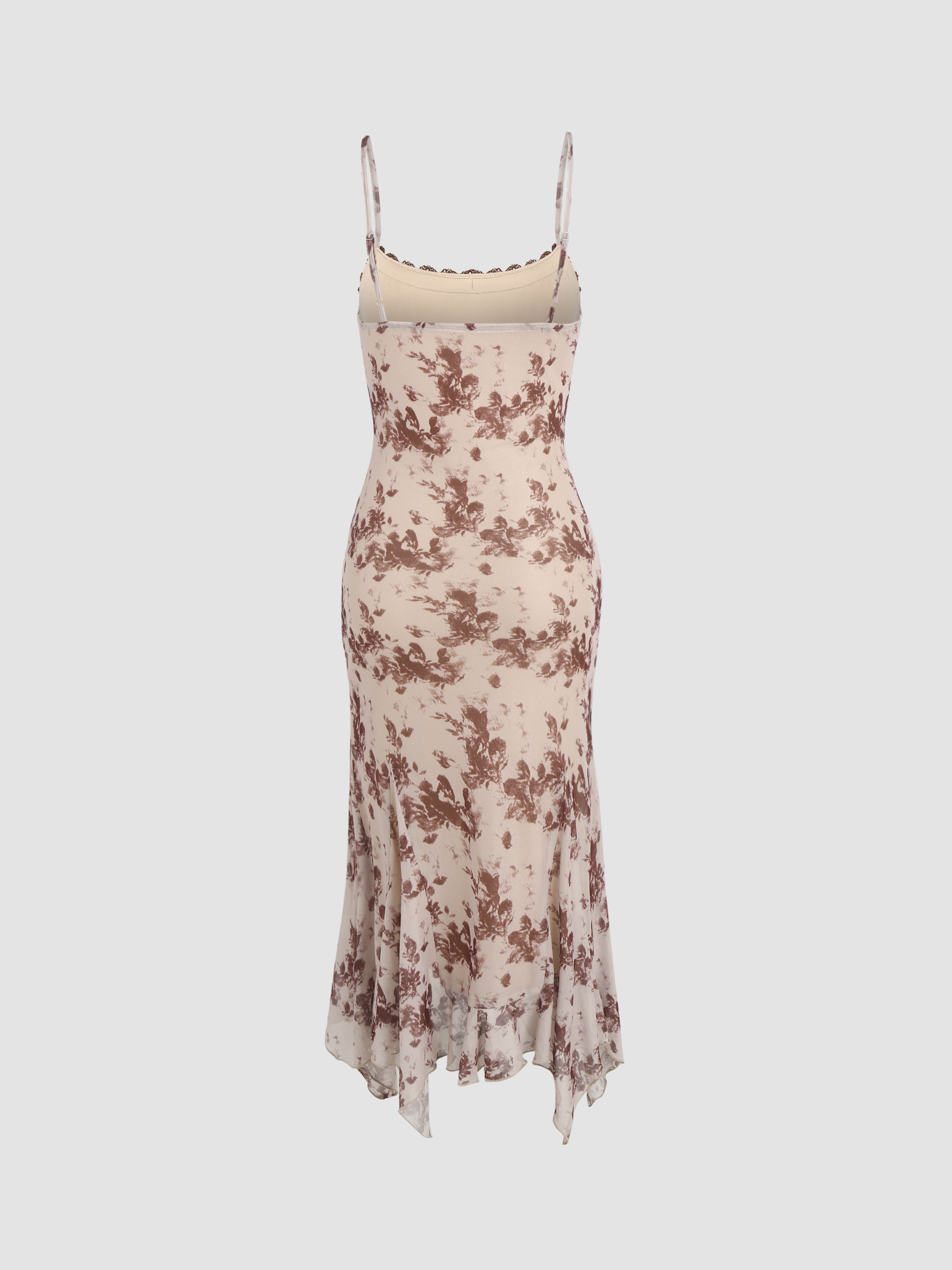 Mesh Floral Lace Trim Knotted Maxi Dress For Daily Casual