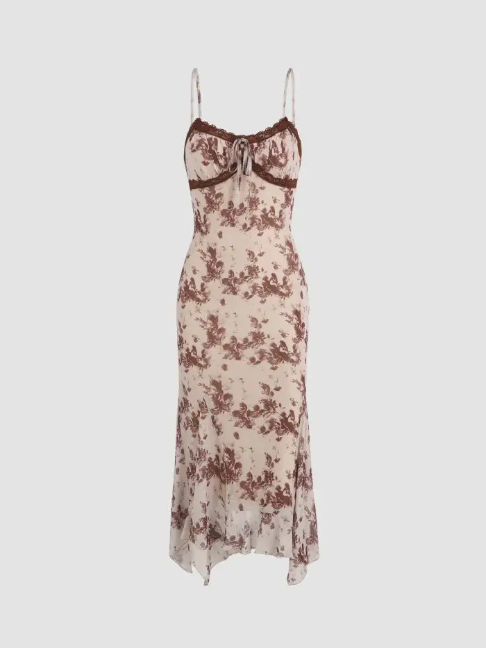 american threads - mimi lace trim floral mesh maxi dress Alexis Tiered Halter Maxi main image 0