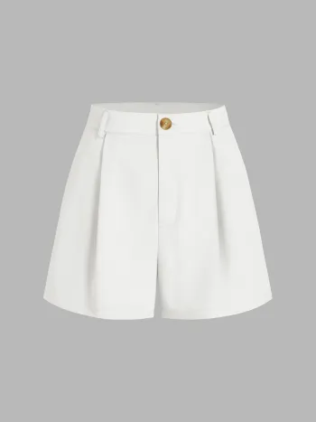 Mittelhohe einfarbige Shorts mit Knöpfen und Taschen