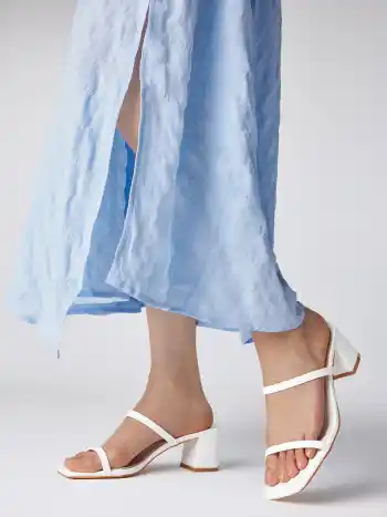 Classic Square Toe Two Strap Chunky Heeled Sandals