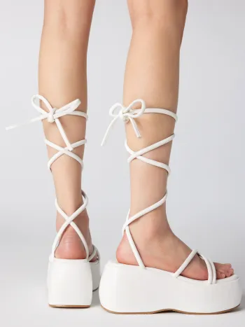  PU-Plattform Kreuz Mehrfachriemen Sandalen