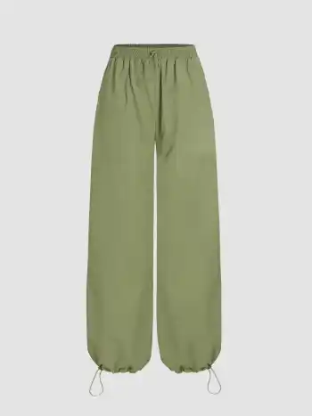 Elastische Taillenhose mit geradem Bein und Kordelzug