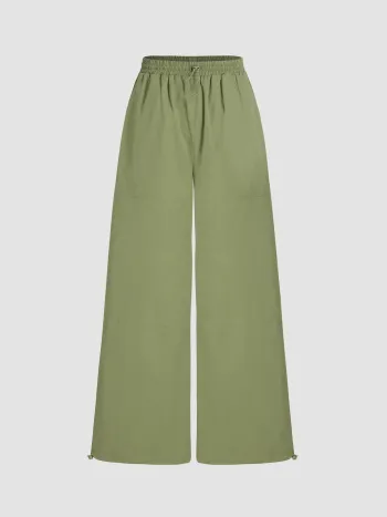 Elastische Taillenhose mit geradem Bein und Kordelzug