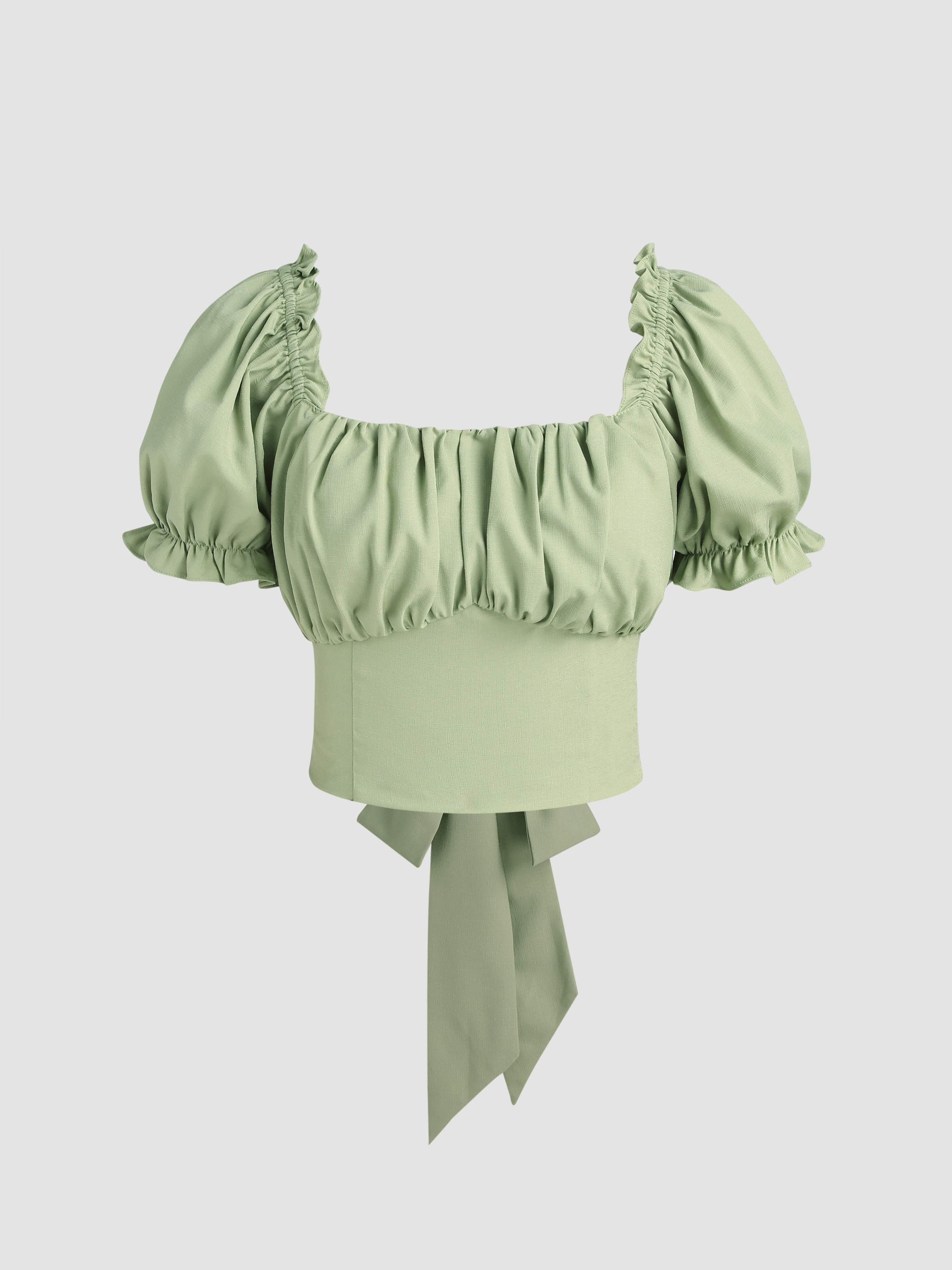 Ruched Tie Back Puff Sleeve Crop Top - Cider