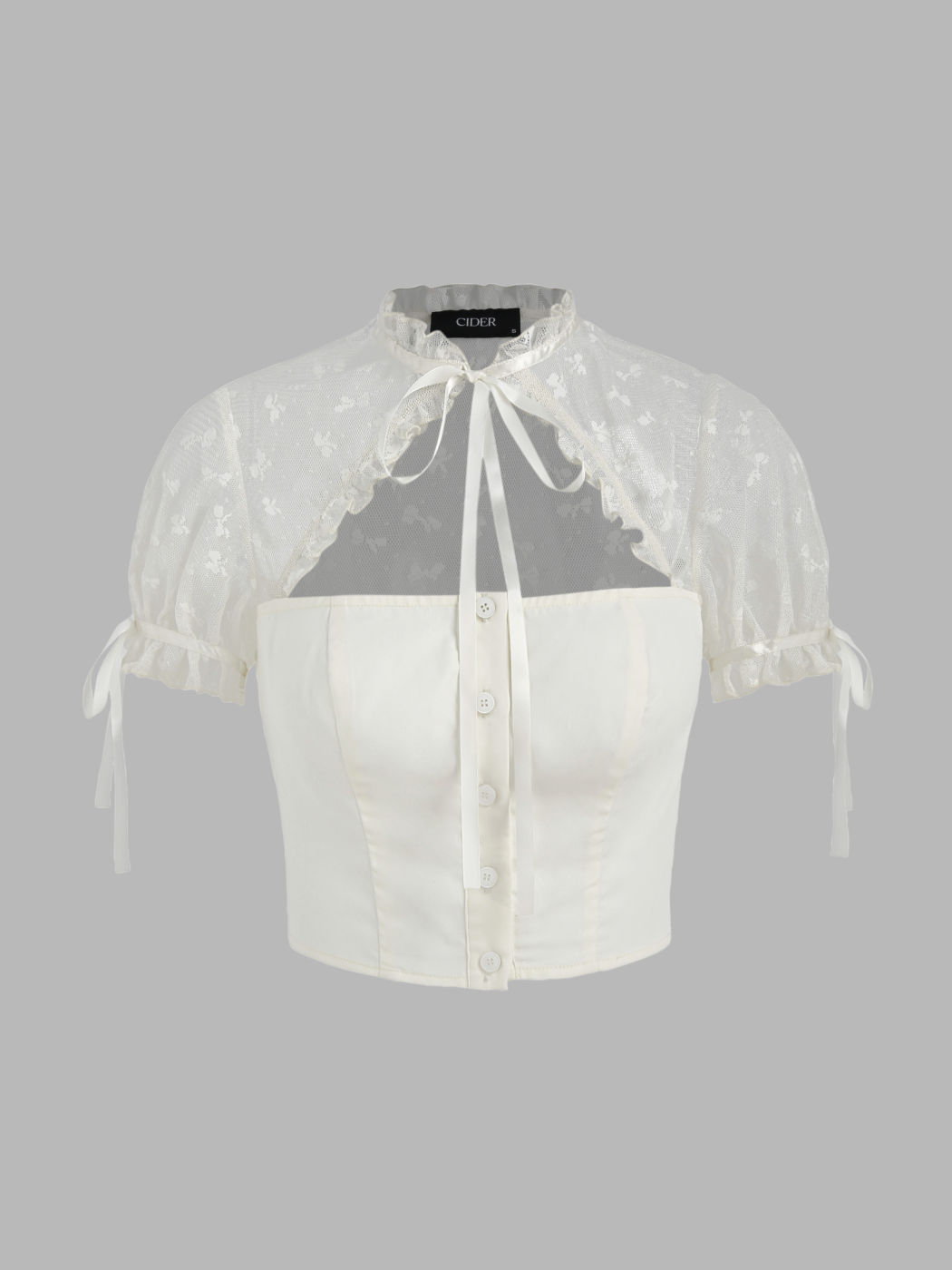 Crop Top mit Blumenspitze und durchsichtigem Cut-out-Knopf