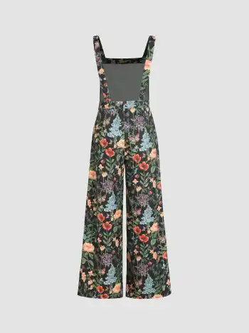 Lightweight Corduroy Floral Button Wide Leg Jumpsuit