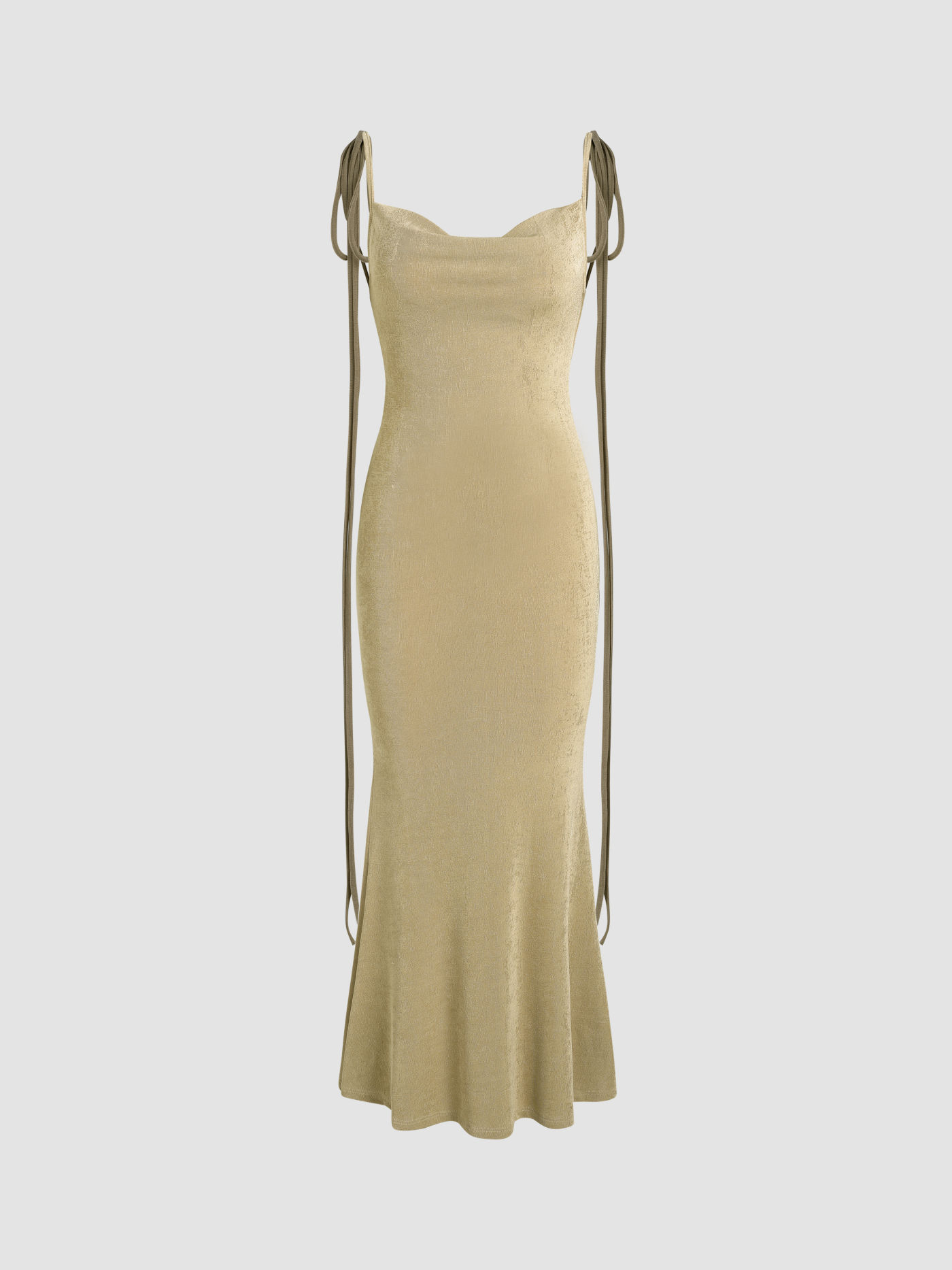Cowl Neck Backless Knotted Maxi Dress