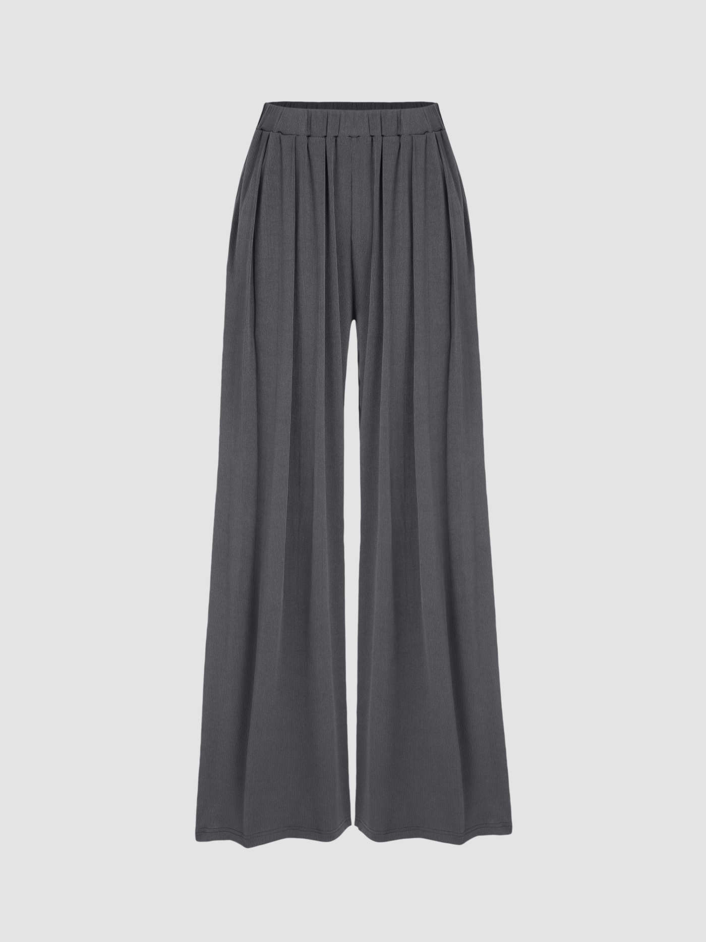 Solid Elastic Waist Wide Leg Pants