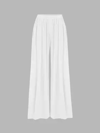 Knit Fabric Solid Elastic Waist Wide Leg Pants For School Daily Casual Home