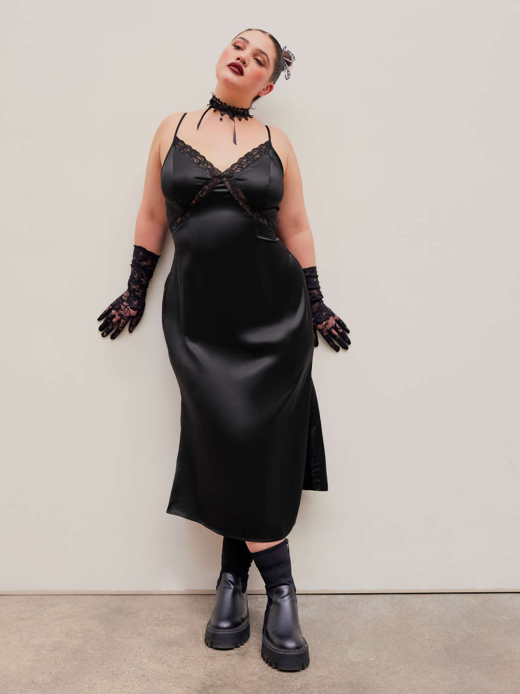 Plus Size Vestito Midi Pizzo Lace V-neck Midi Dress Curve Plus For