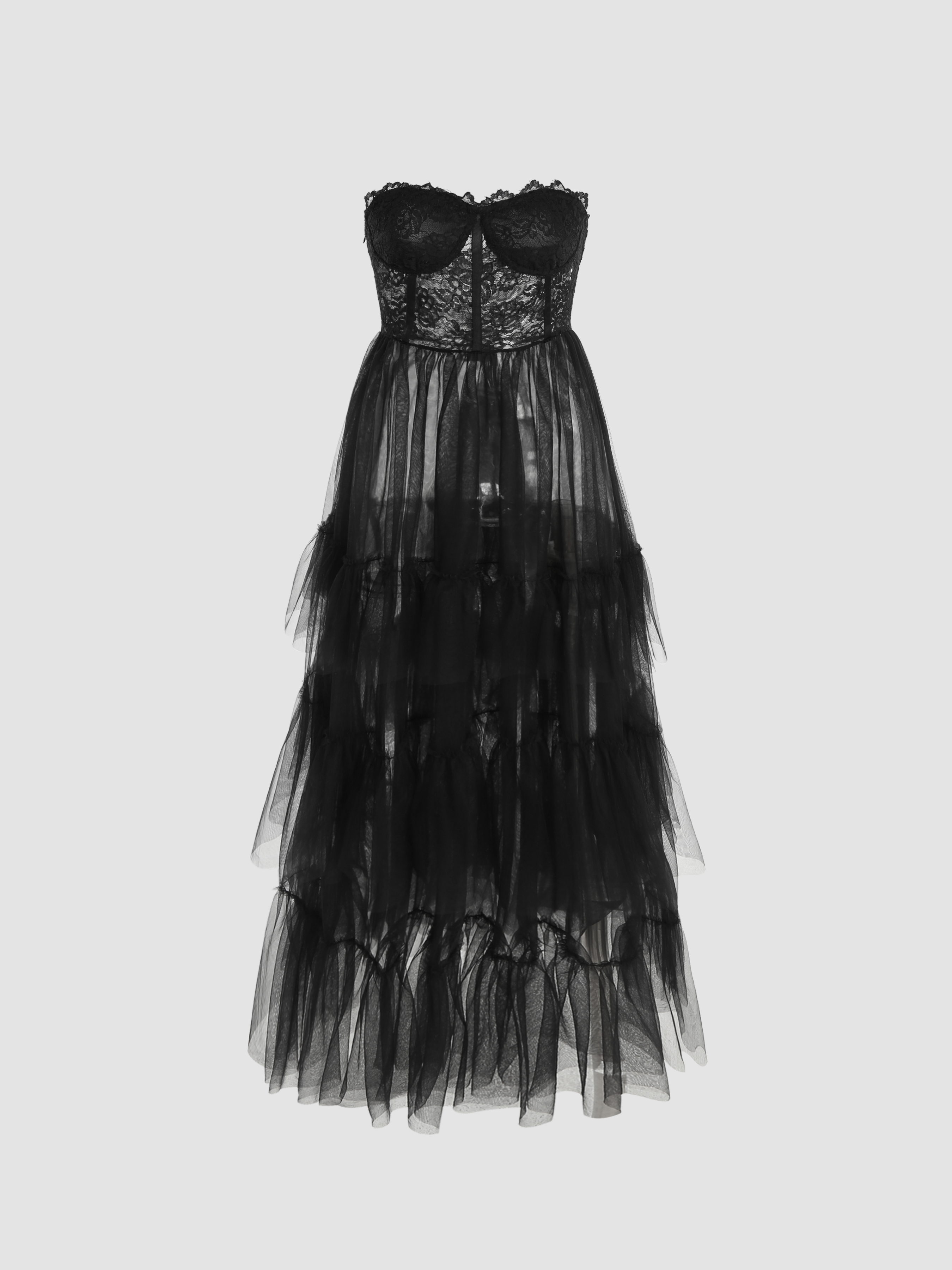 Sheer ruffle outlet maxi dress