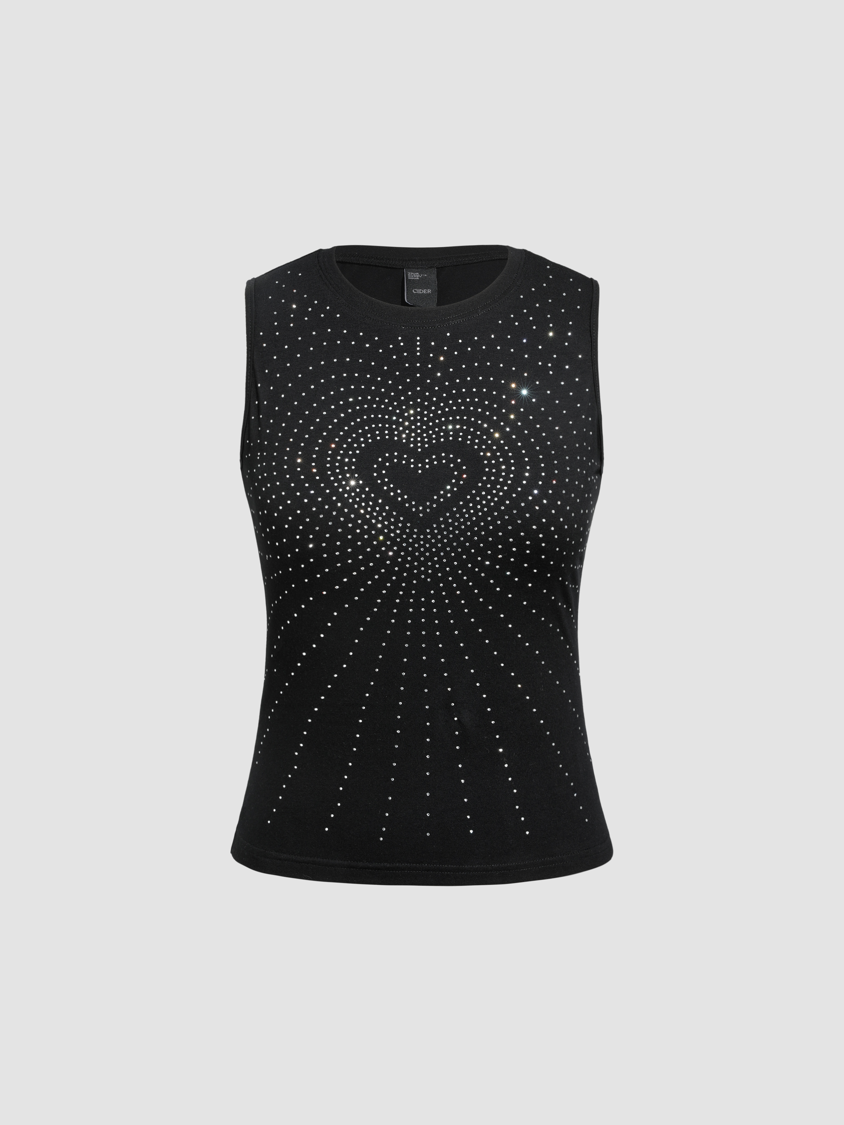 Rhinestone Decor Heart Knit Tank Top