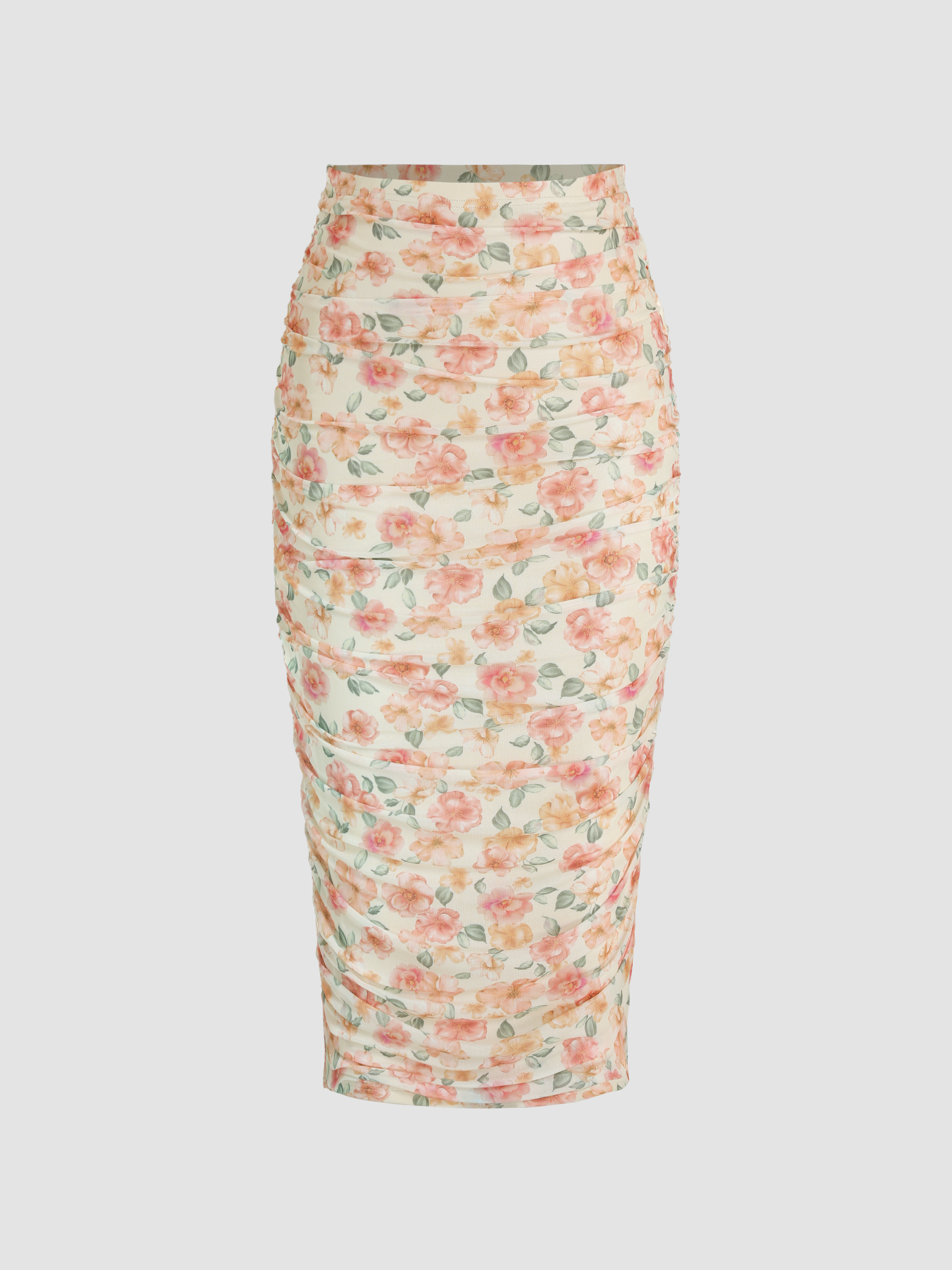 Floral Ruched Midi Skirt Cider