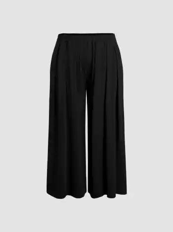 Pantaloni solidi a gamba larga con tasca elastica in vita Curve & Plus