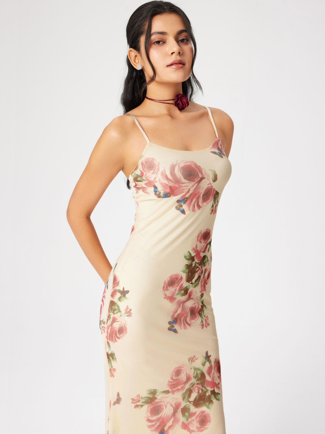 Beautiful V-Neck Mermaid Floral Satin Maxi Floral Formal Dresses For Women main image 0