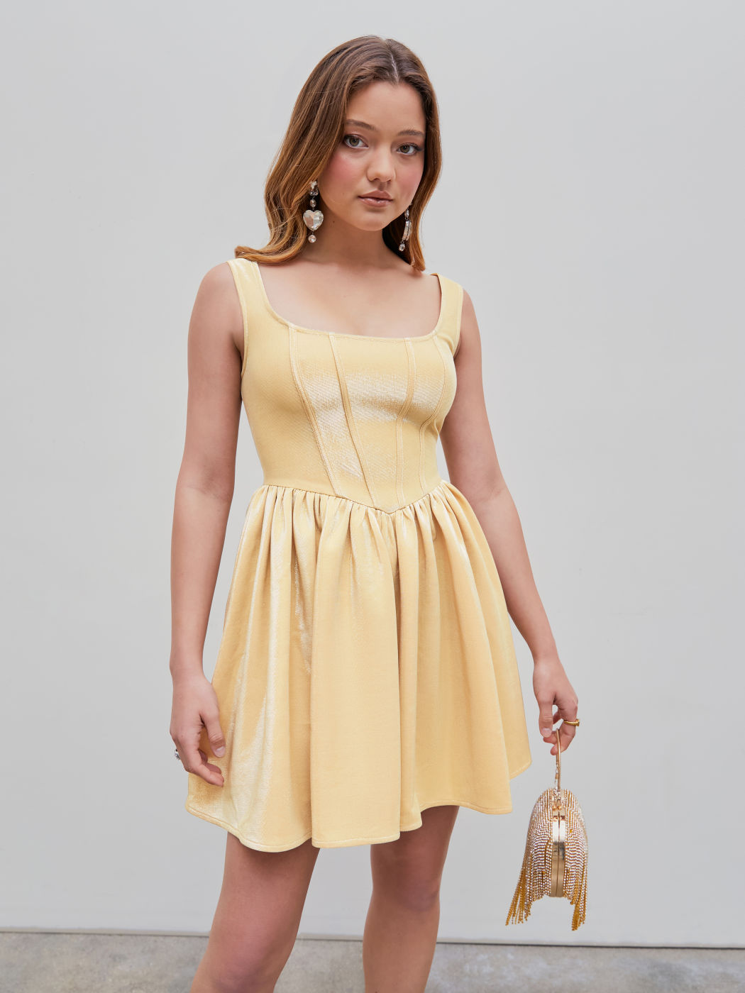 Satin Solid Ruffle Lace Up Mini Dress For Date Exhibition