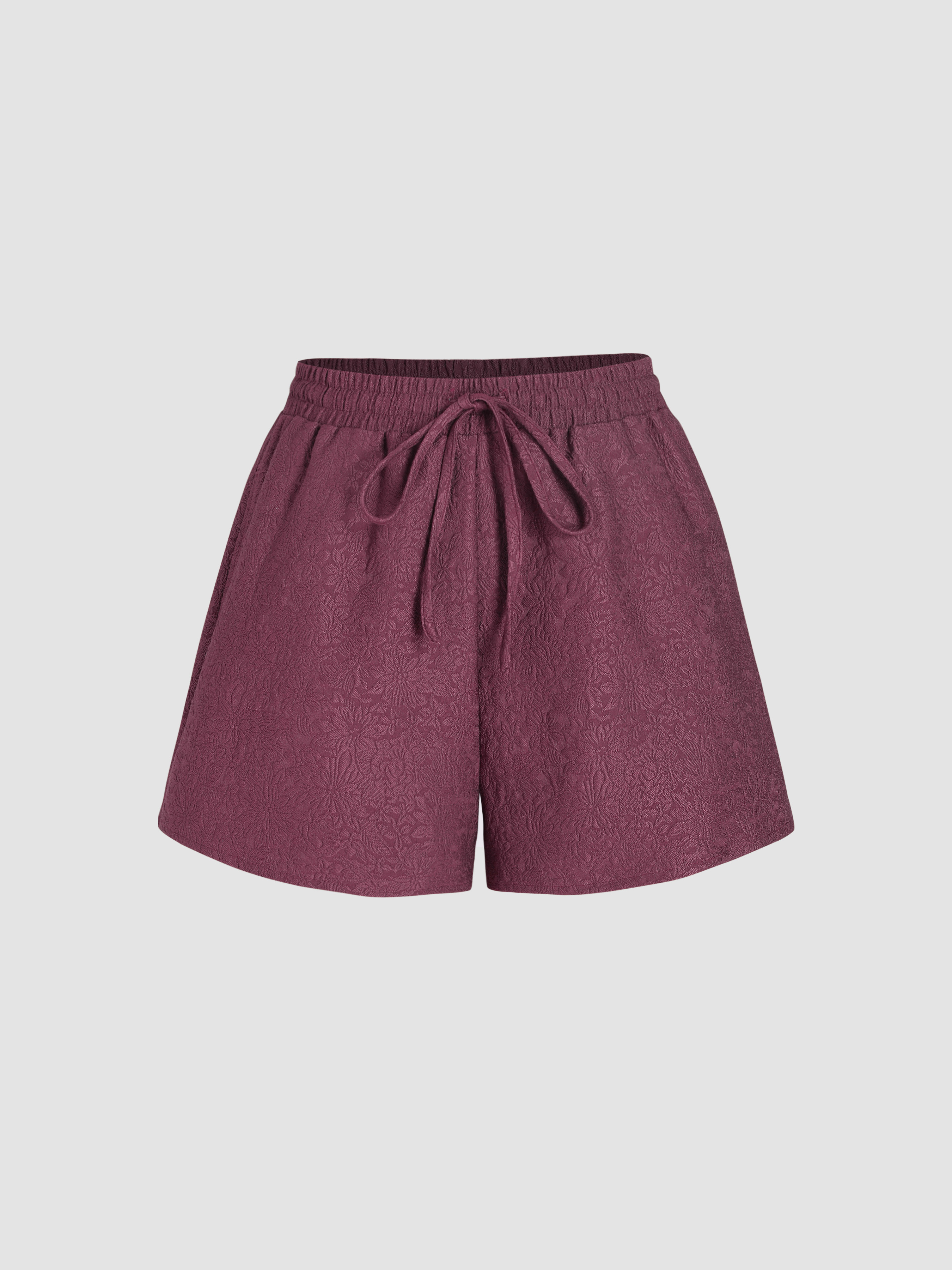 Floral Jacquard Elastic Waist Wide Leg Shorts - Cider