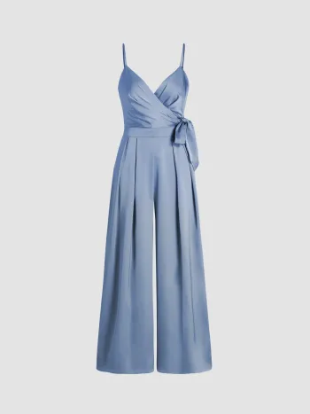 Geknoteter, plissierter Overall mit weitem Bein aus Satin