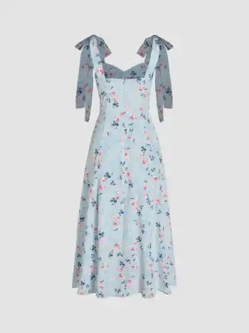 Robe mi-longue à nœud floral et corset