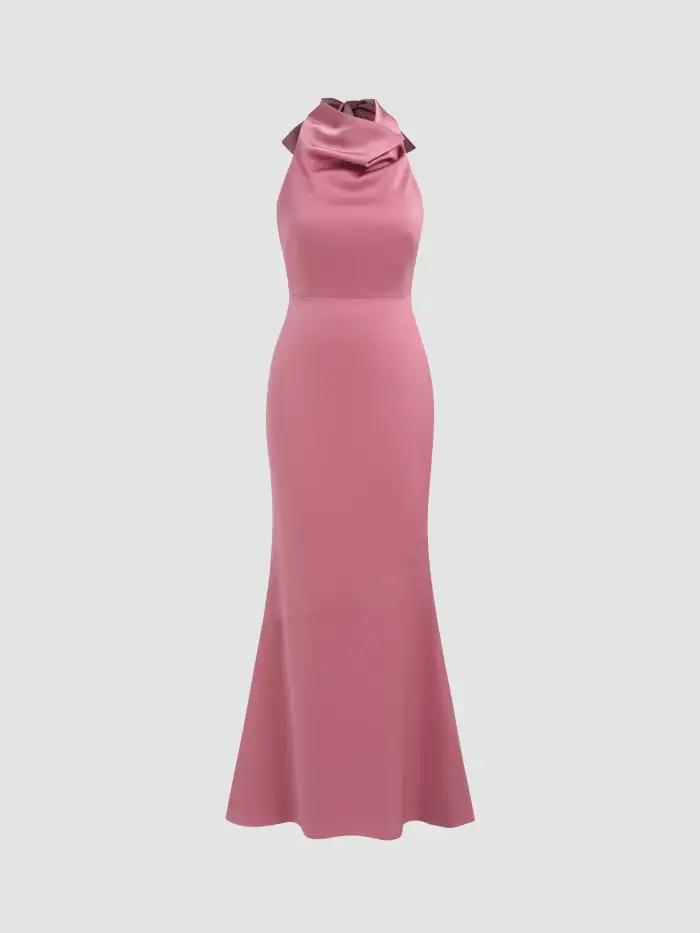 Material Backless Halter Satin Maxi Dress For Occasion Occasion