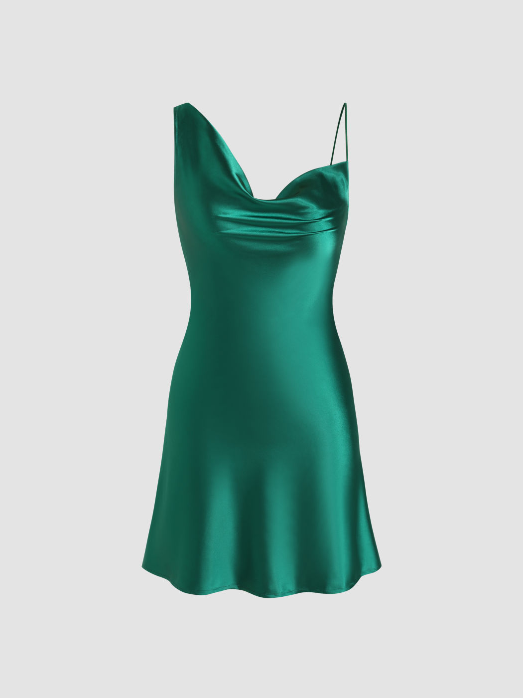 Gerafftes Minikleid aus Satin mit Wasserfallausschnitt