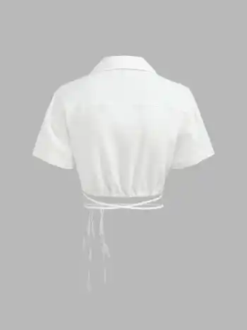  Kragenbindung Vorne Kurzarm Crop Bluse