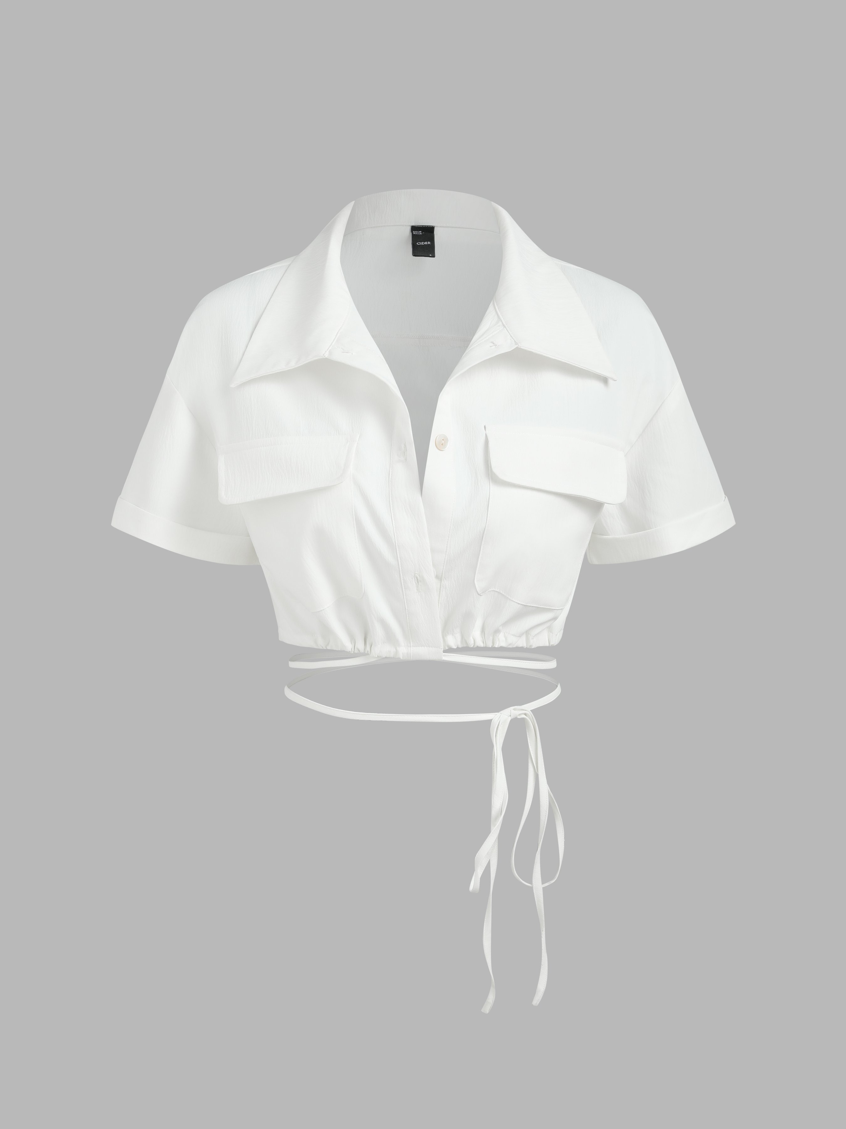 2206 White Tie Front Cropped Blouse