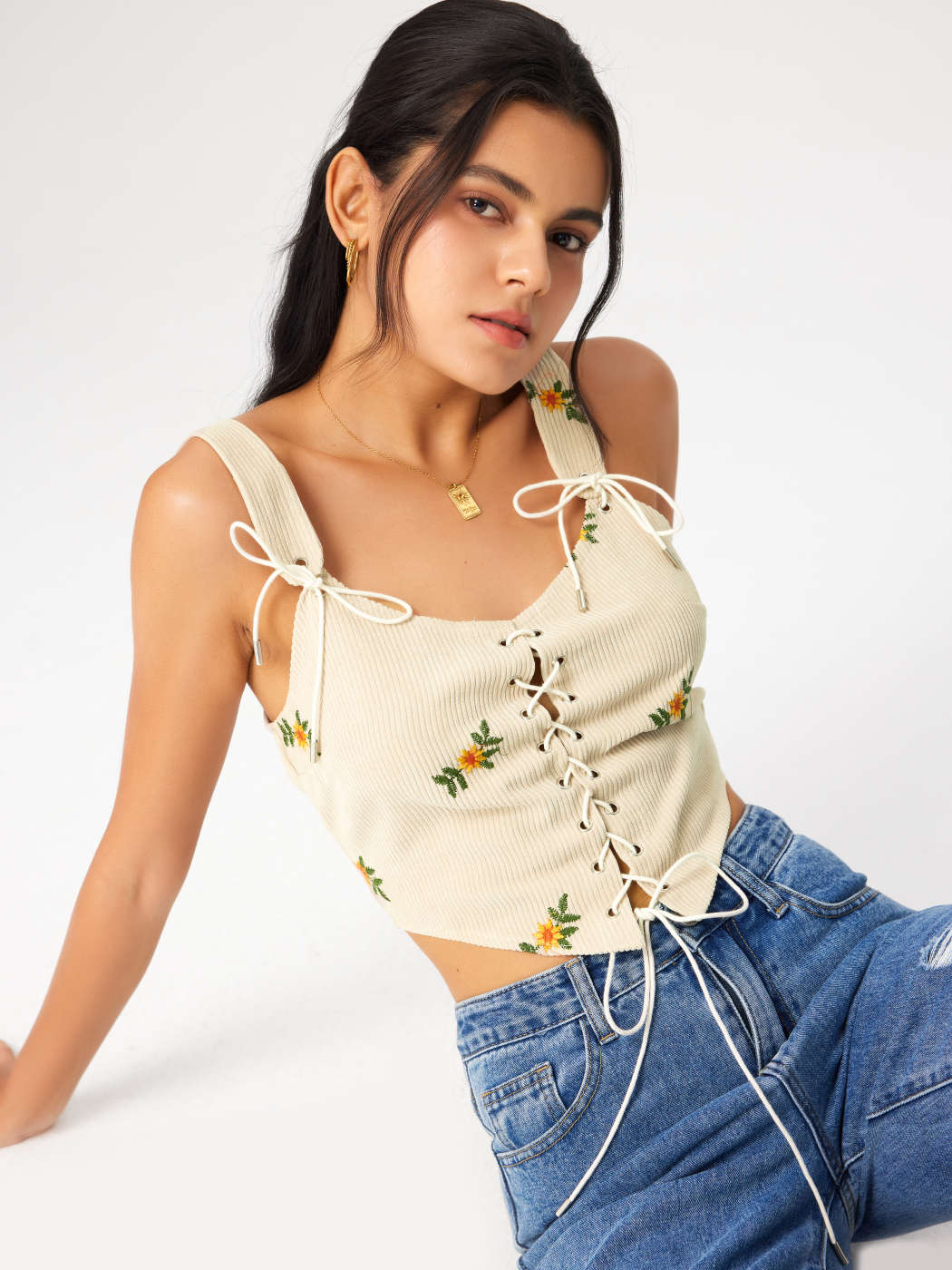 Women's Spaghetti Strap Bustier Top Floral Lace Crop Cami Top