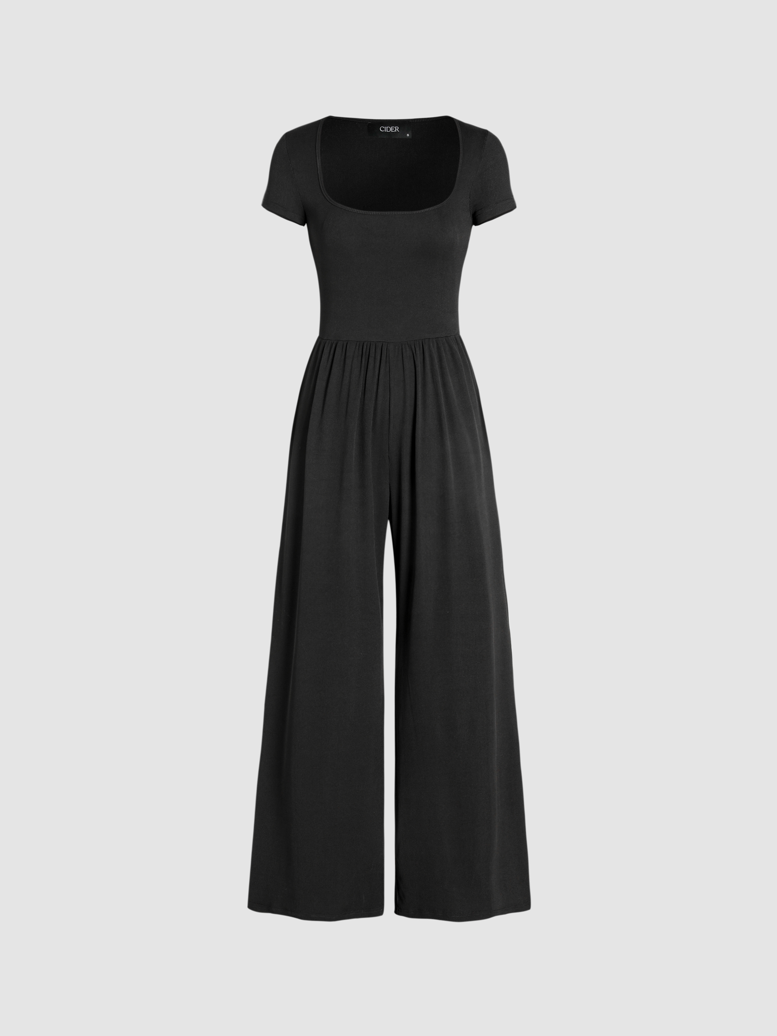 Scoop Neckline Short Sleeve Wide Leg Jumpsuit For Daily Casual