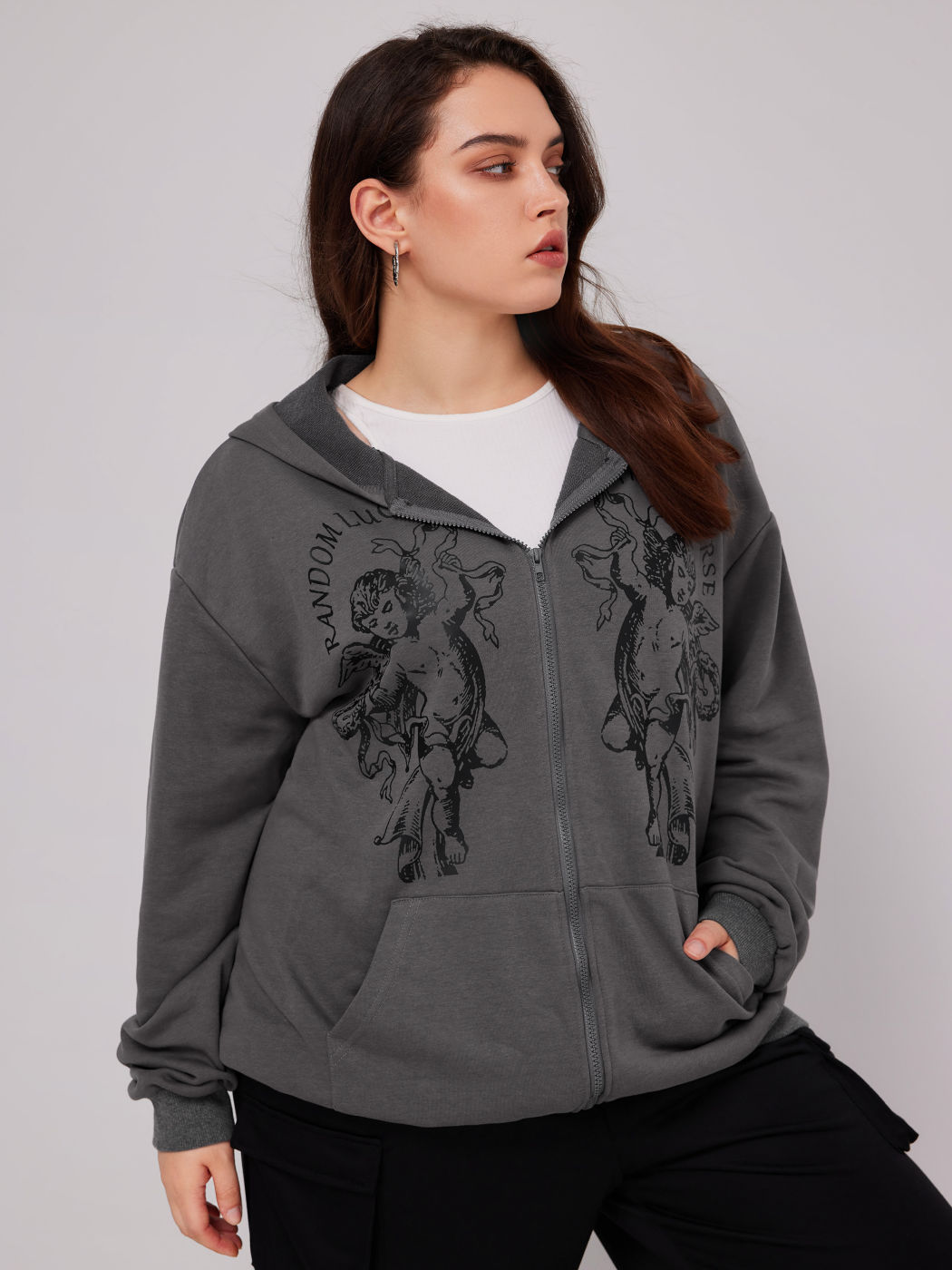 Curve & Plus Figure Zipper Up Oversized Hoodie For School Daily Casual