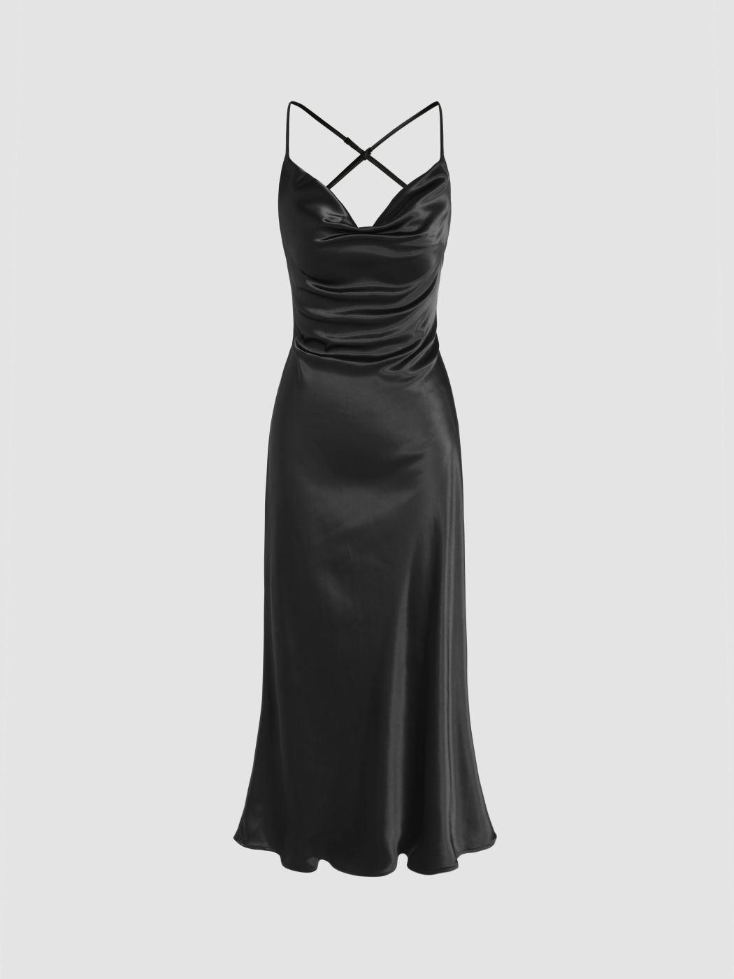 Satin Satin Cowl Neck Sleeveless Mermaid Midi Dress For Date