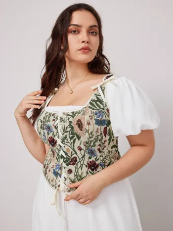Puff Sleeve Square Neck Midi Dress Curve & Plus