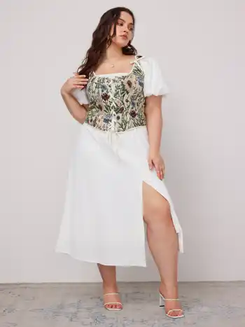 Geknotetes Tanktop zum Schnüren mit Blumenmuster Kurve & Plus