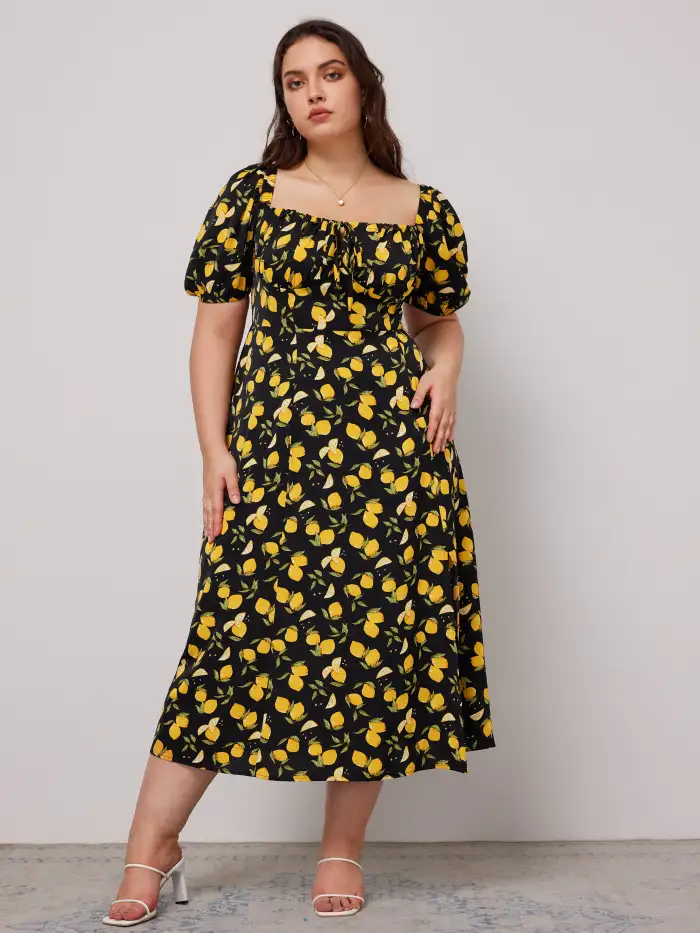 Lace Floral Ruffle Hem Split Maxi Dress Curve & Plus