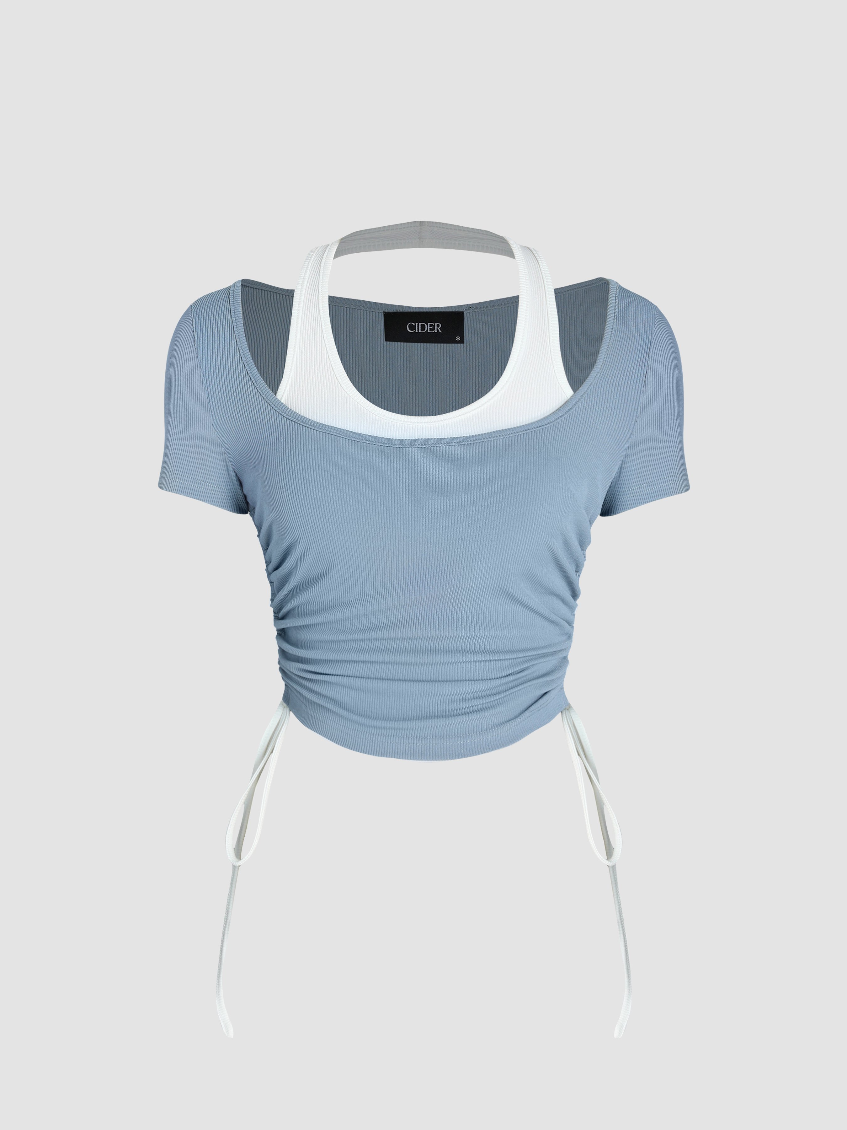 Long Sleeve Knotted Detail Top - Blue main image 1