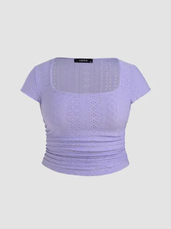 T-shirt corta con increspature in pizzo Curvy