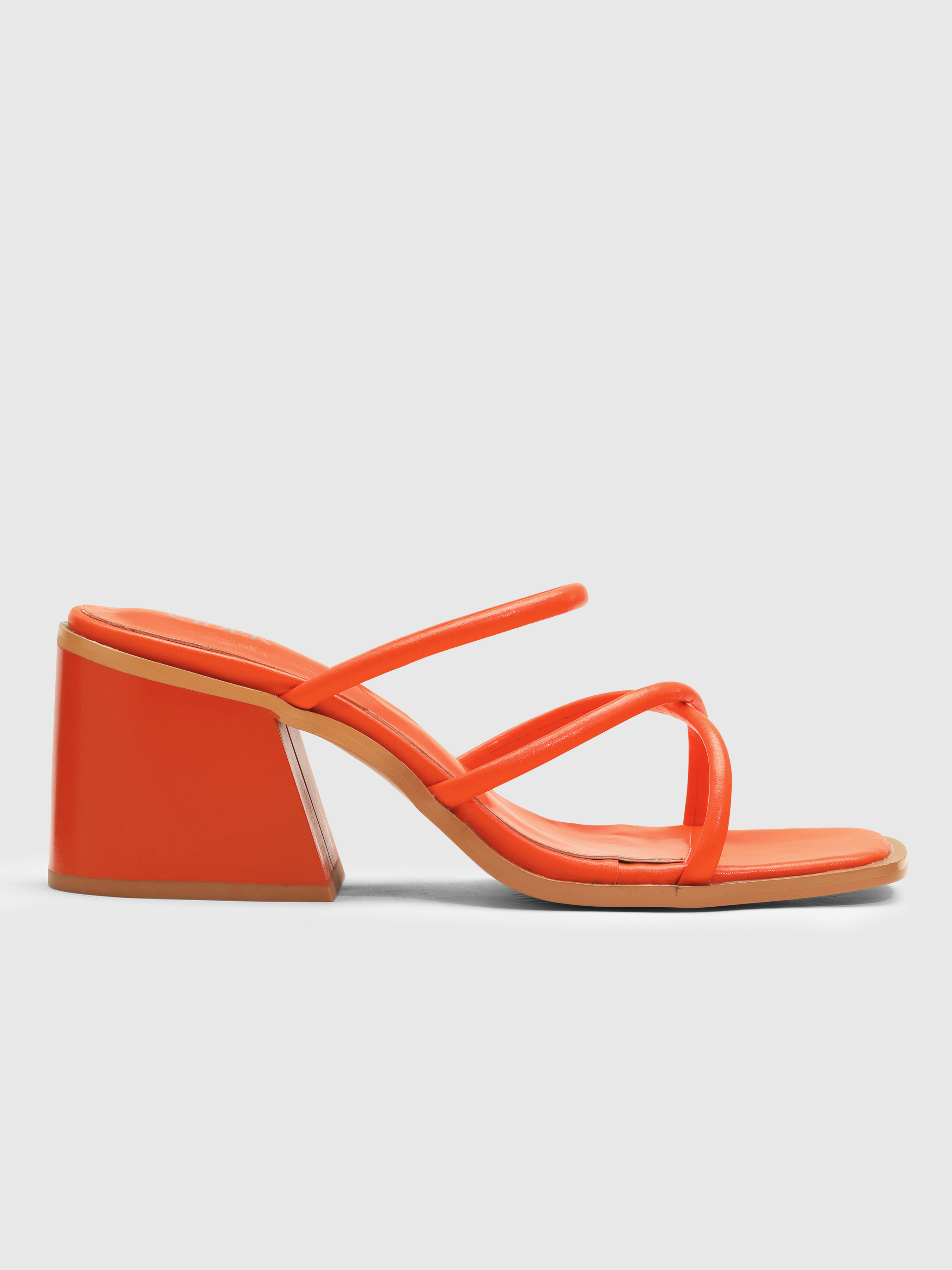 Chunky Heeled Cross Strap Sandals - Cider