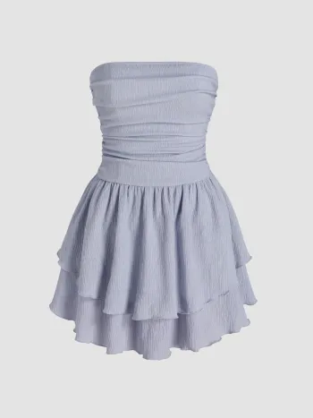 Tube Ruched Ruffle Mini Dress