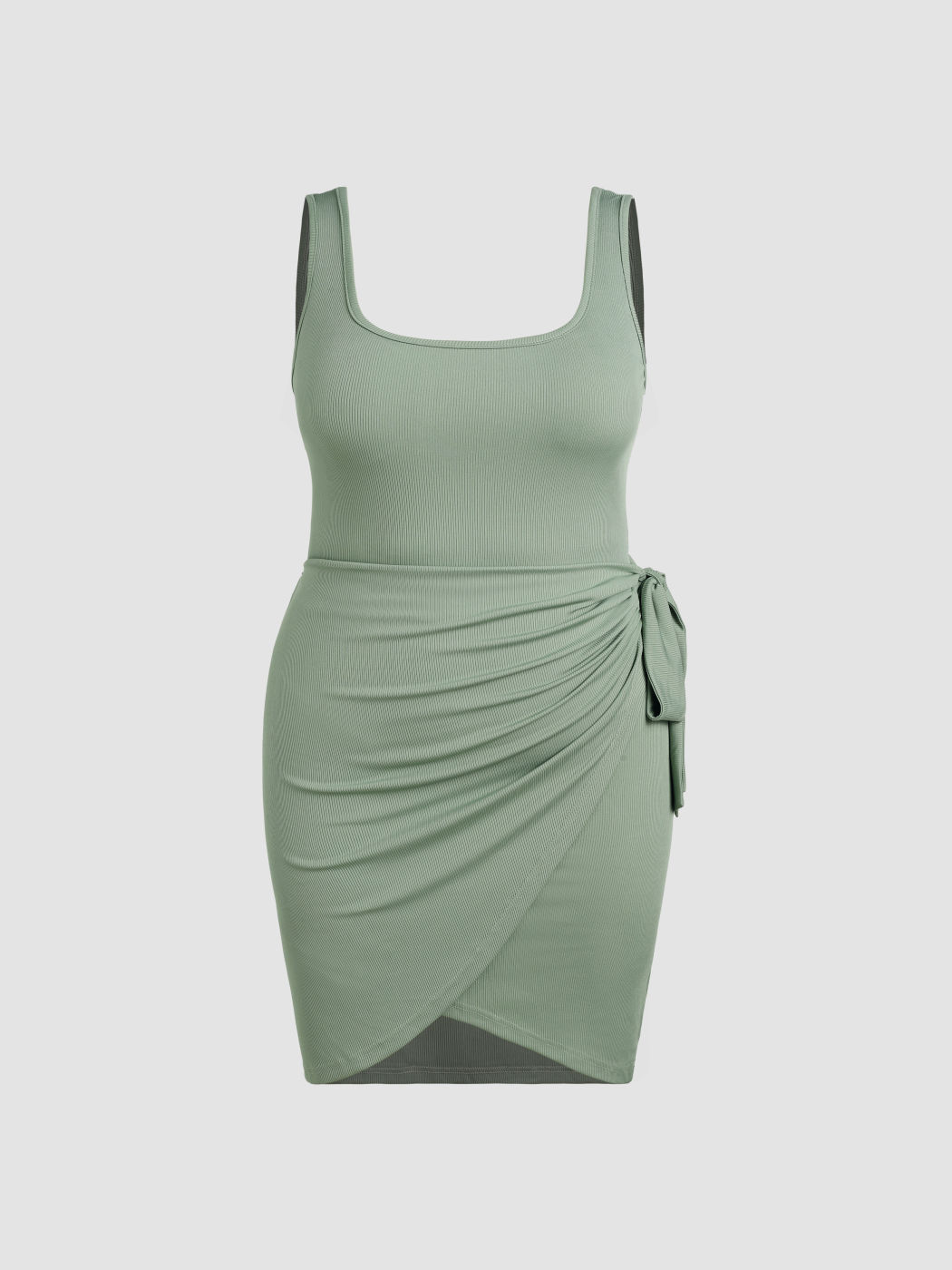 U-neckline Knotted Ruched Sleeveless Mini Dress Curve & Plus