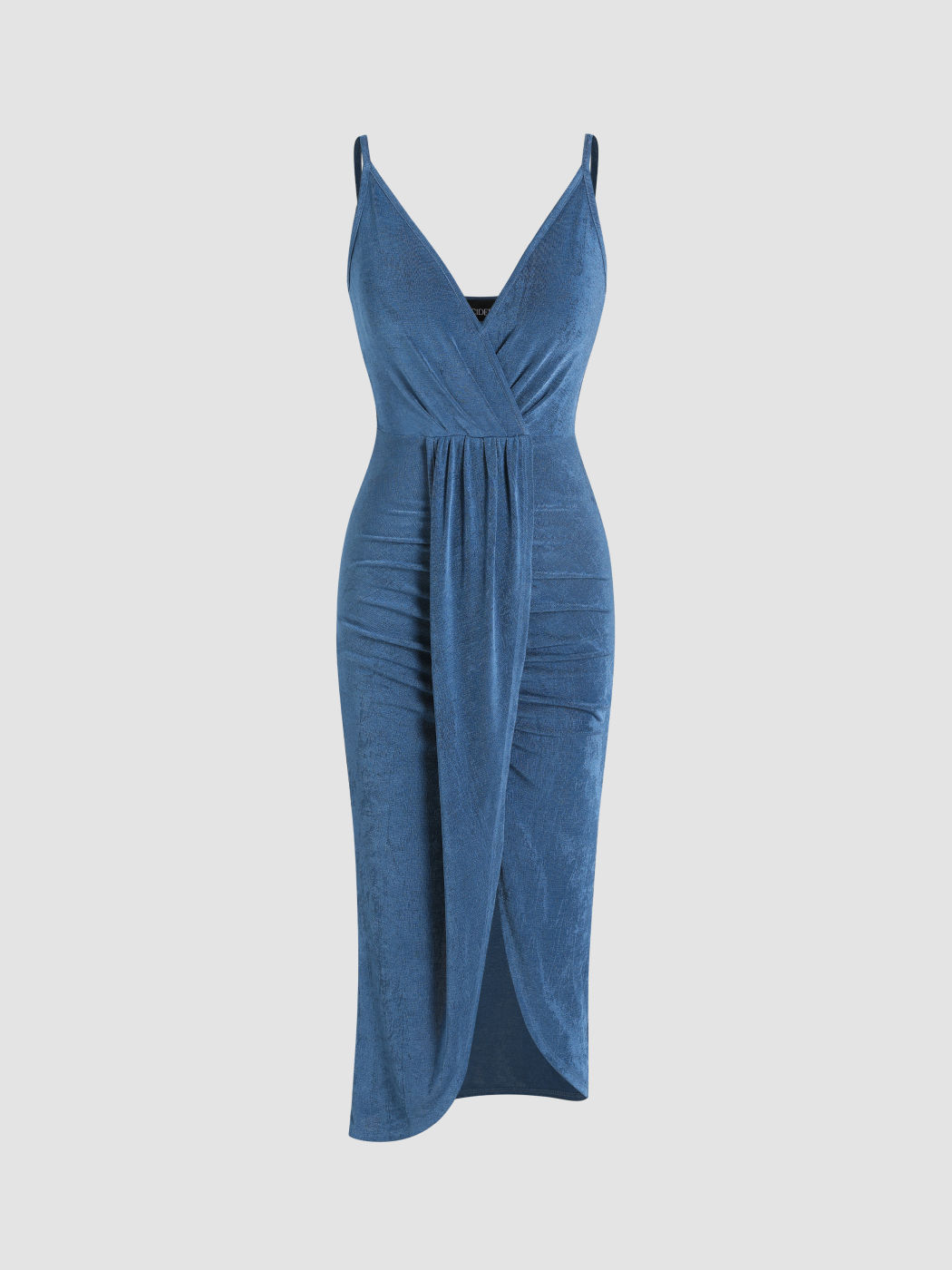 Strick-Midikleid mit gerüschtem Schlitz und V-Ausschnitt