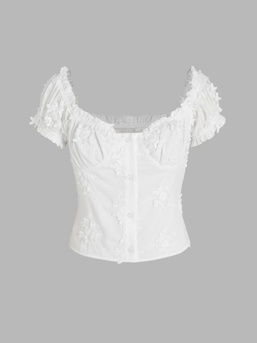 Floral Button Off-shoulder Short Sleeve Blouse
