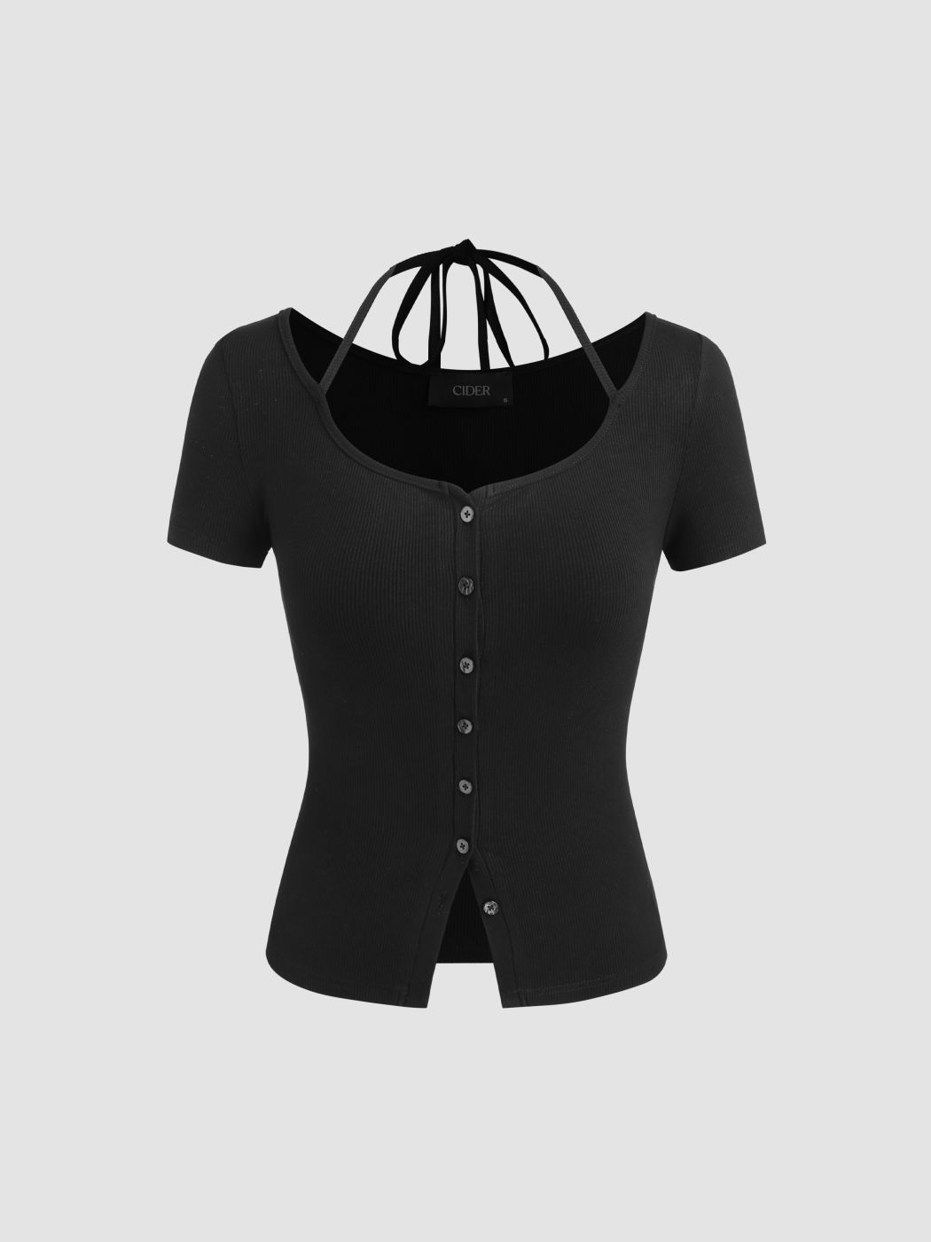Halter Neck Knopf Kurzärmliges Oberteil