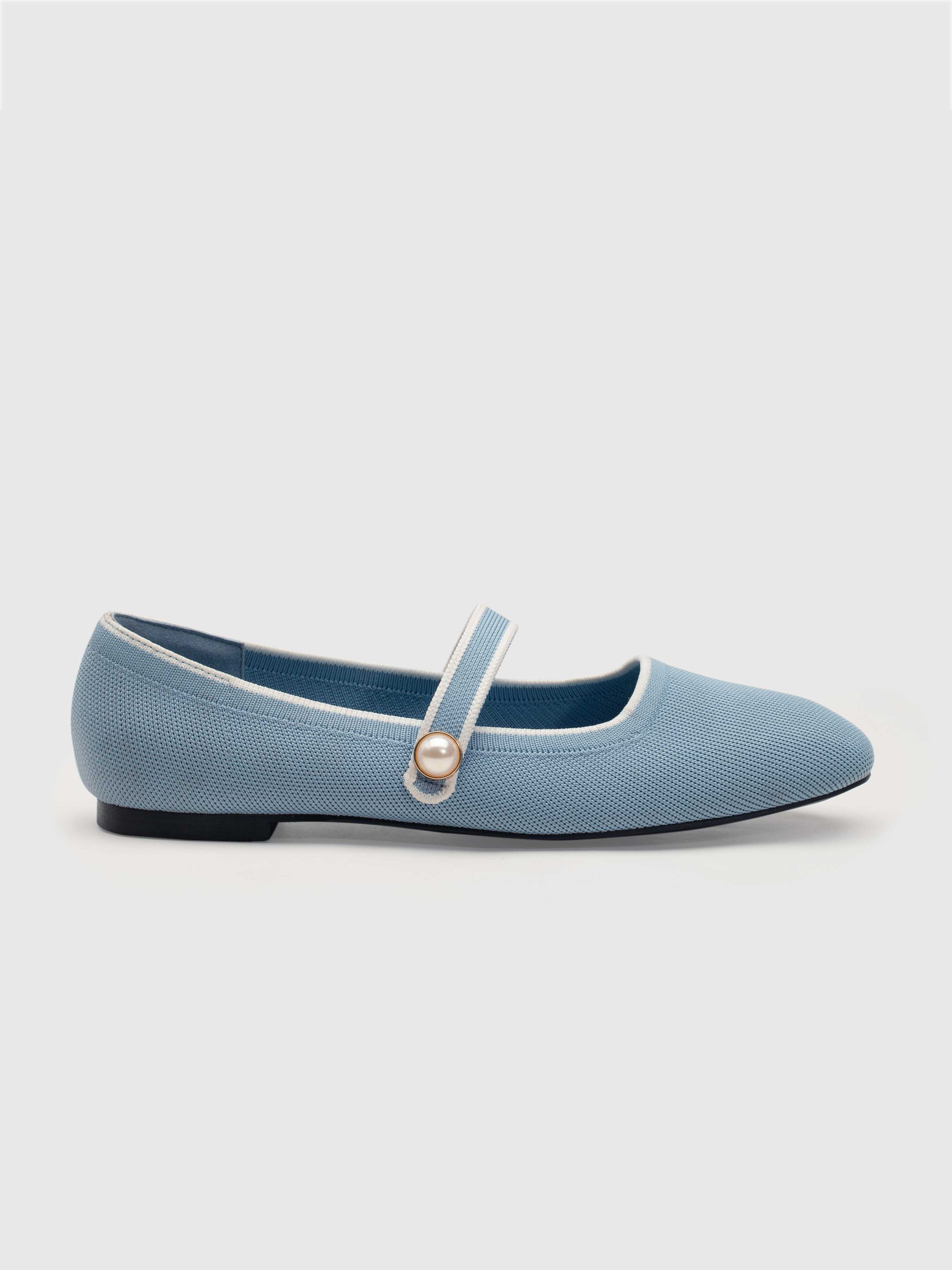 Faux Pearl Square Toe Mary Jane Ballet Flats