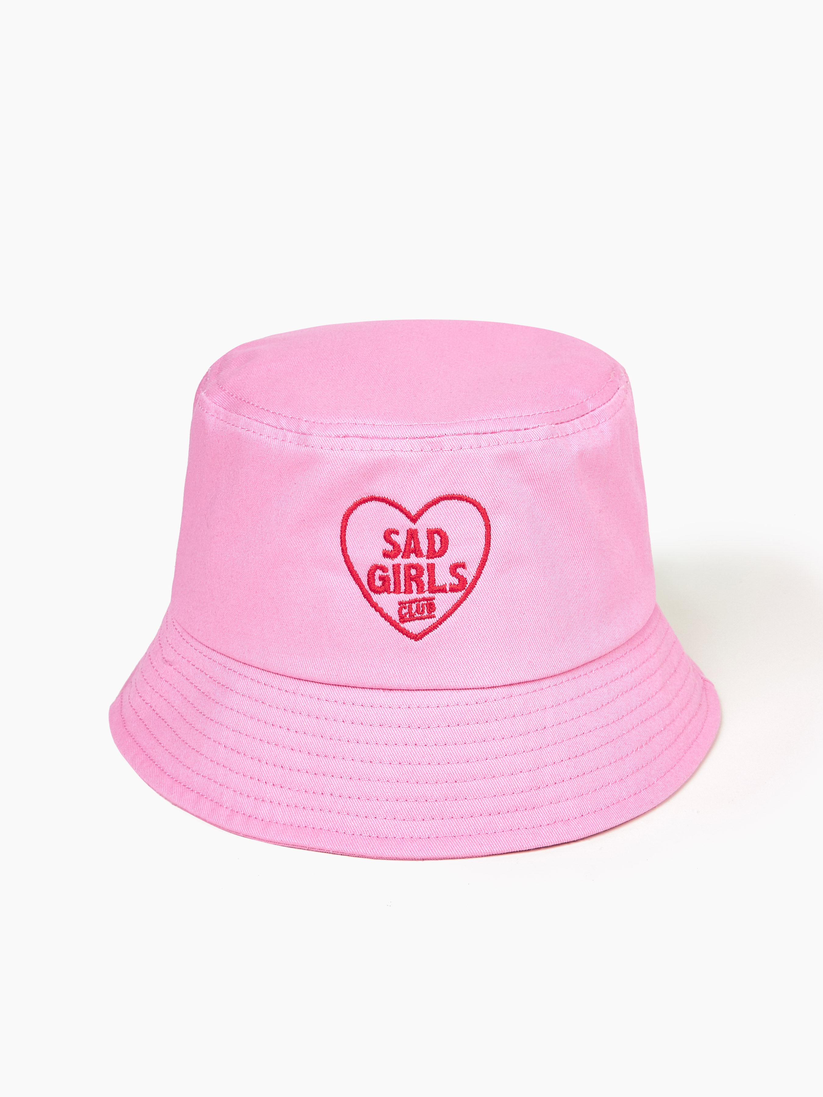 Cider x Sad Girls Club Heart Logo Pink Bucket Hat for Daily Casual Vacation,One Size/Pink